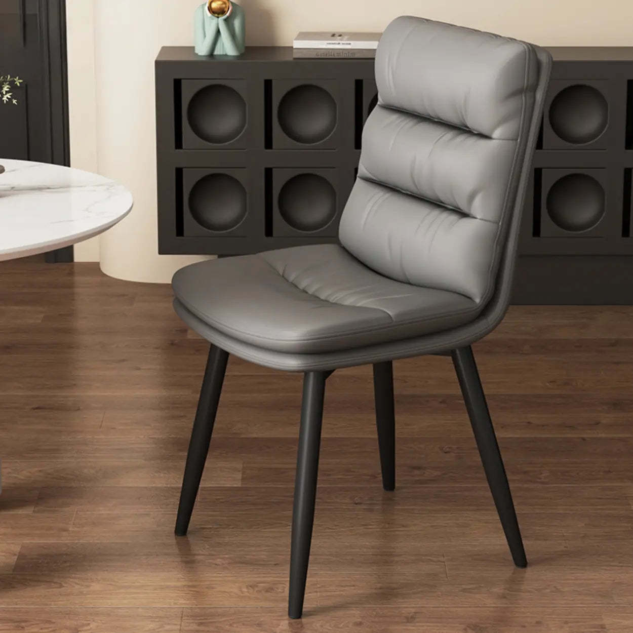Faux Leather Strip-Back Upholstered Dining Chair