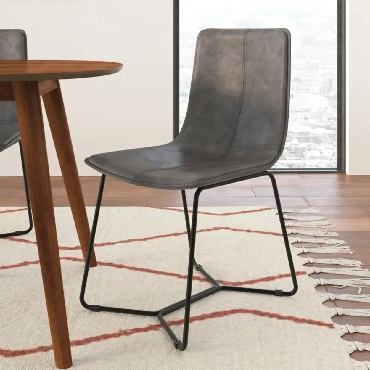 Faux Leather Upholstered Armless Dining Chair — Grey