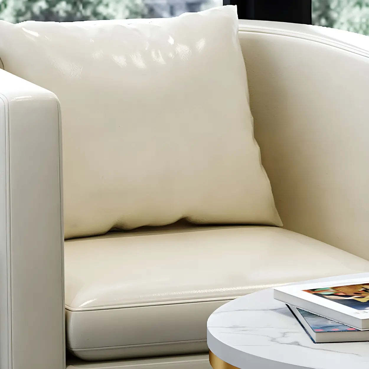 Faux Leather Arm Dining Chair — 2 Piece Set / Off-White