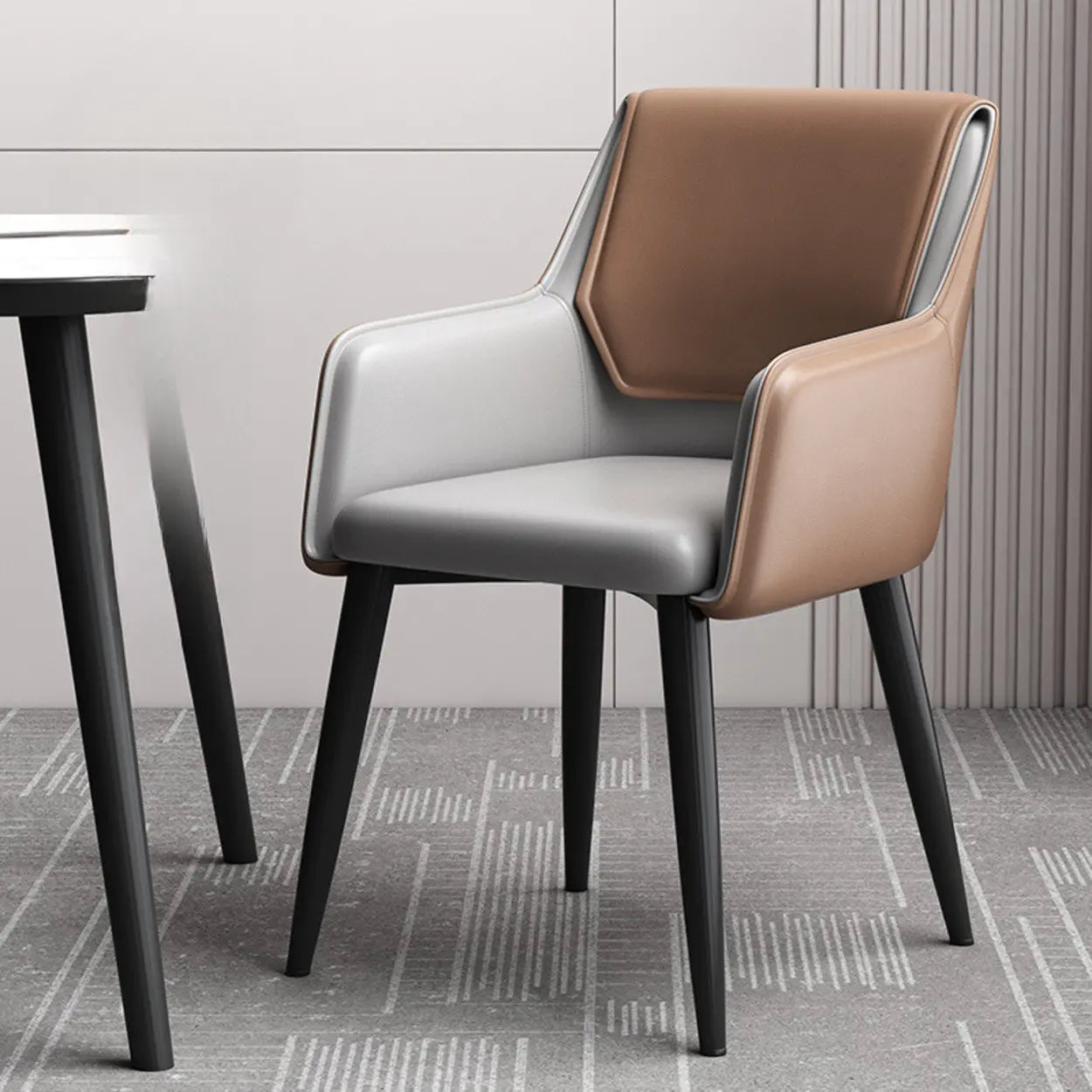 Faux Leather Solid Back Arm Dining Chair — Earthy Yellow