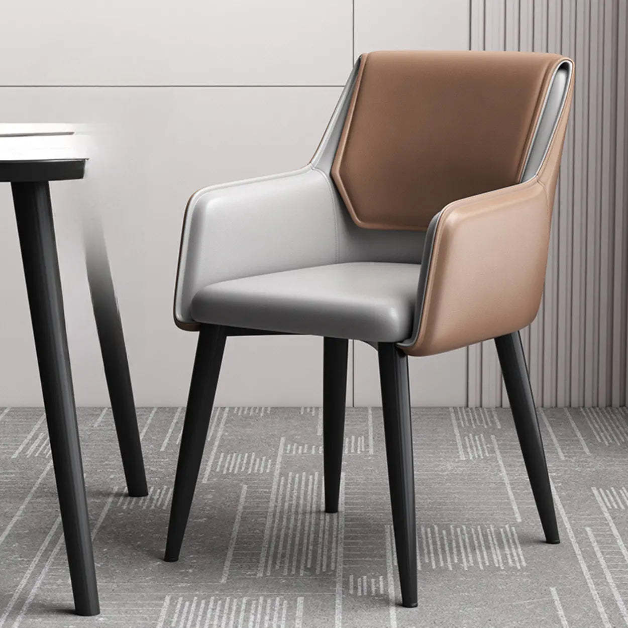 Faux Leather Solid Back Arm Dining Chair — Earthy Yellow