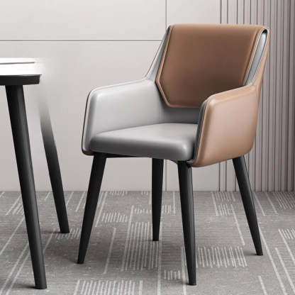 Faux Leather Solid Back Arm Dining Chair — Earthy Yellow