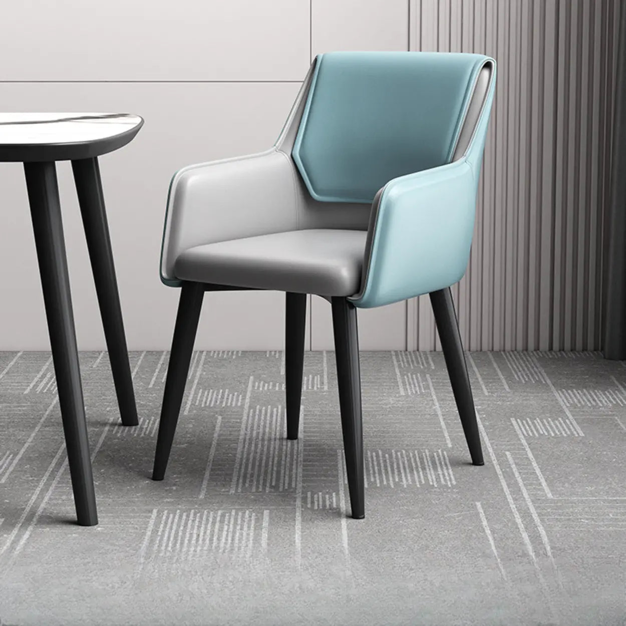 Faux Leather Solid Back Arm Dining Chair