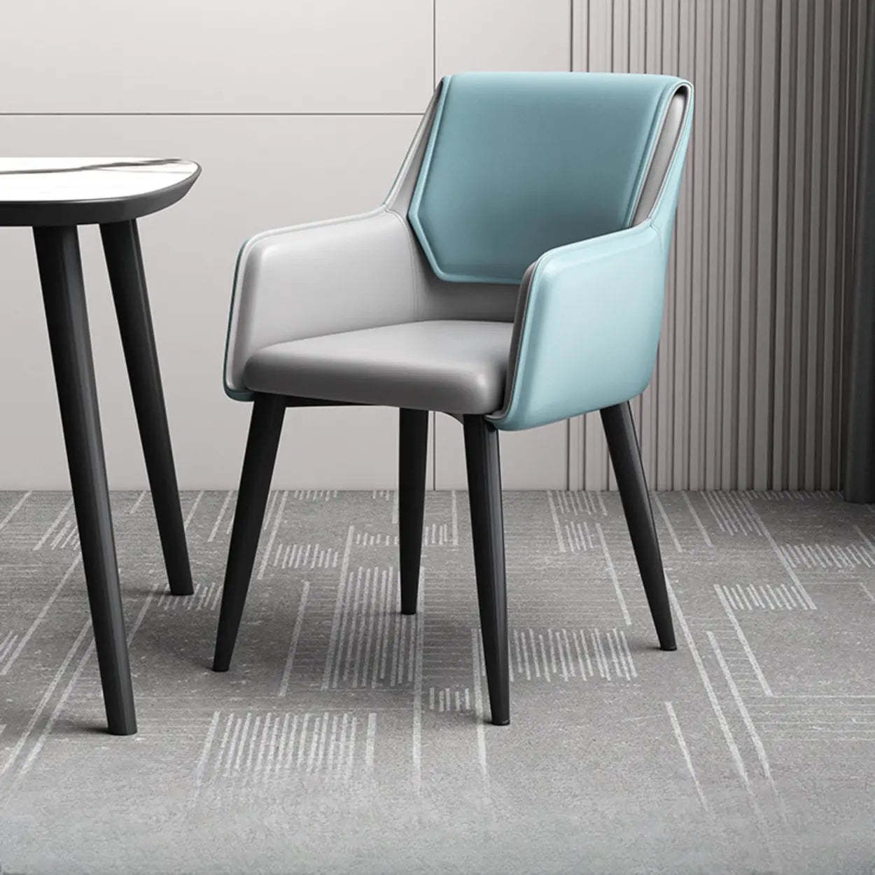 Faux Leather Solid Back Arm Dining Chair