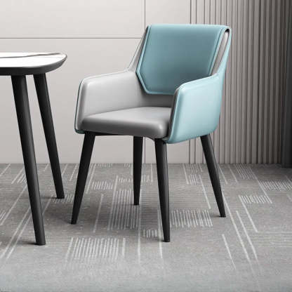 Faux Leather Solid Back Arm Dining Chair