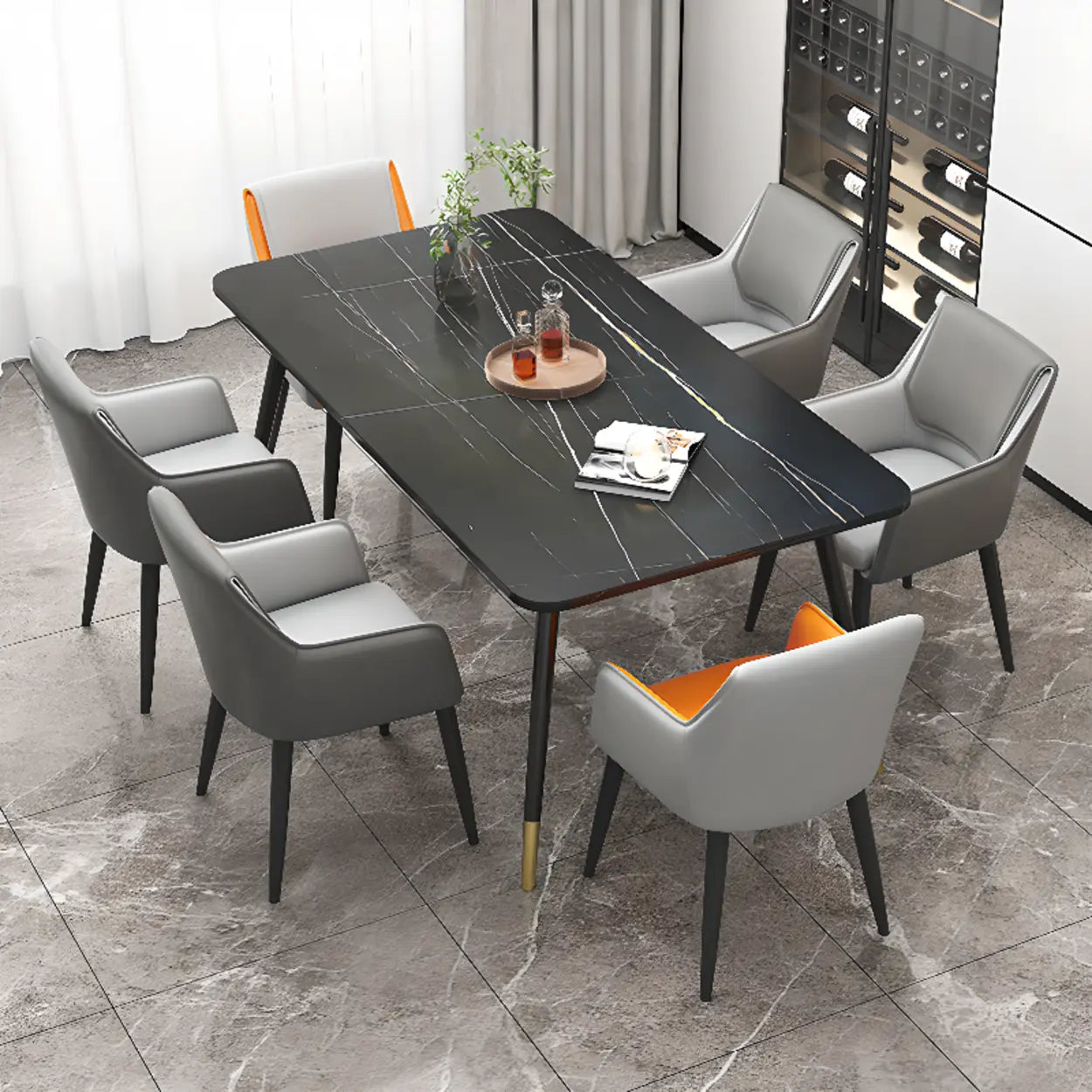Faux Leather Solid Back Arm Dining Chair — Orange