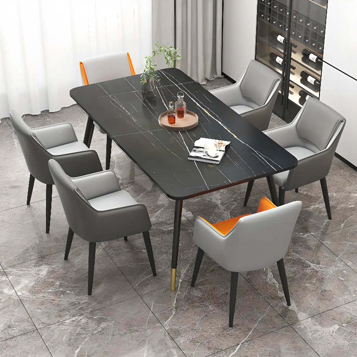 Faux Leather Solid Back Arm Dining Chair — Orange