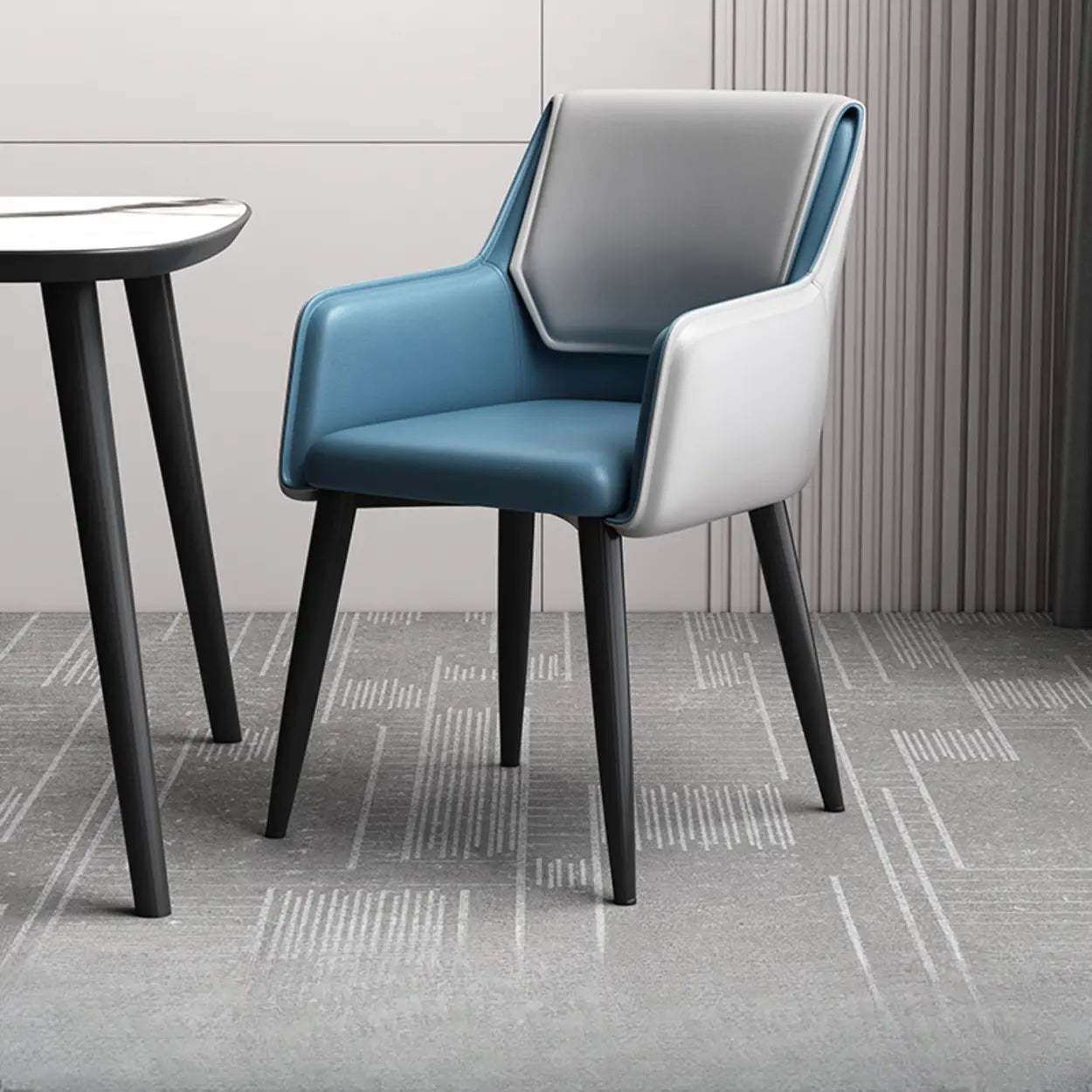 Faux Leather Solid Back Arm Dining Chair