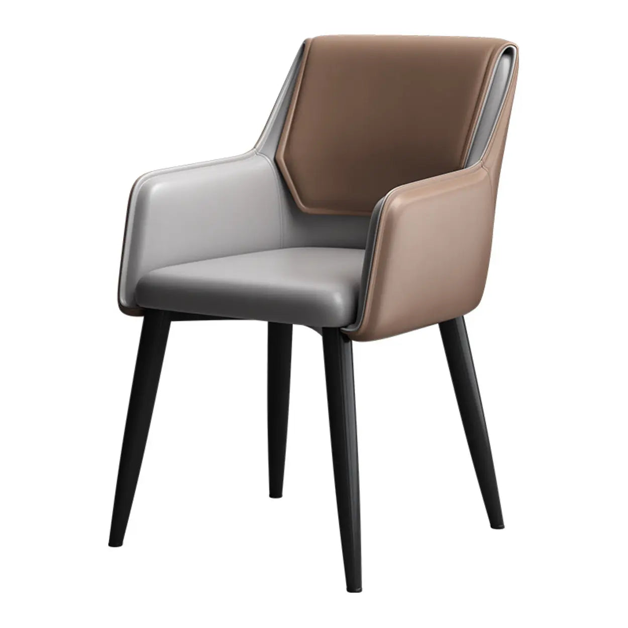 Faux Leather Solid Back Arm Dining Chair
