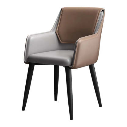 Faux Leather Solid Back Arm Dining Chair