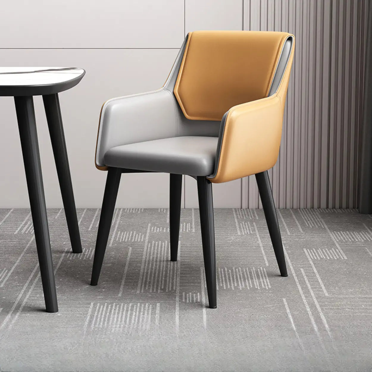 Faux Leather Solid Back Arm Dining Chair