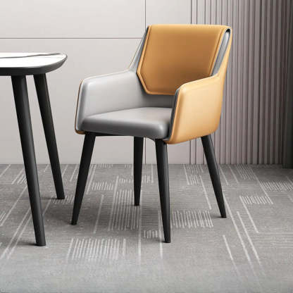 Faux Leather Solid Back Arm Dining Chair