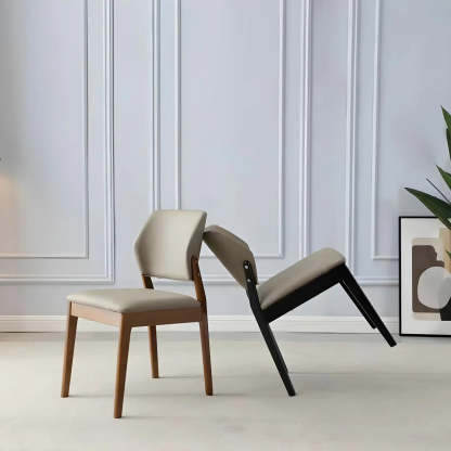 Faux Leather Wood Frame Dining Chair — Off-White / 1 Piece / Walnut