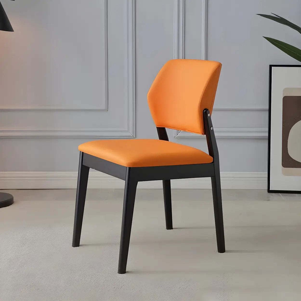 Faux Leather Wood Frame Dining Chair — Light Gray / 1 Piece / Walnut