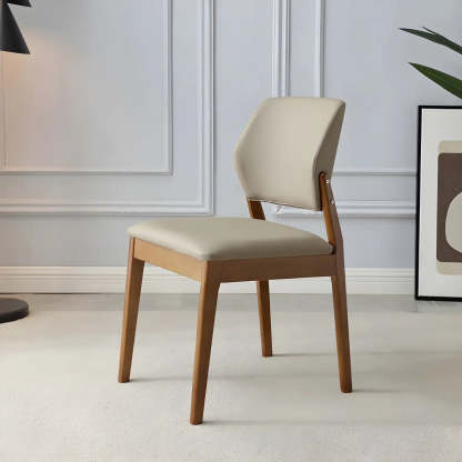 Faux Leather Wood Frame Dining Chair — Light Gray / 1 Piece / Natural
