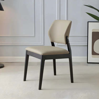 Faux Leather Wood Frame Dining Chair — Beige / 1 Piece / Walnut