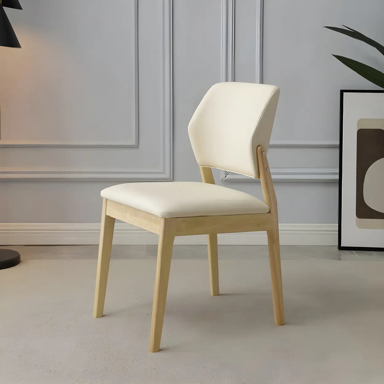 Faux Leather Wood Frame Dining Chair — Light Gray / 1 Piece / Black