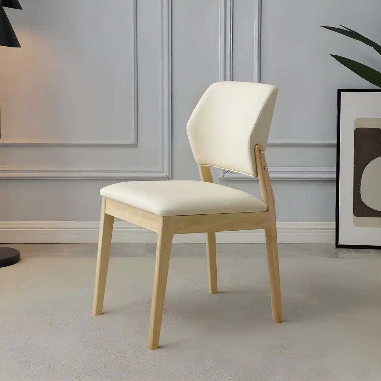 Faux Leather Wood Frame Dining Chair — Light Gray / 1 Piece / Black
