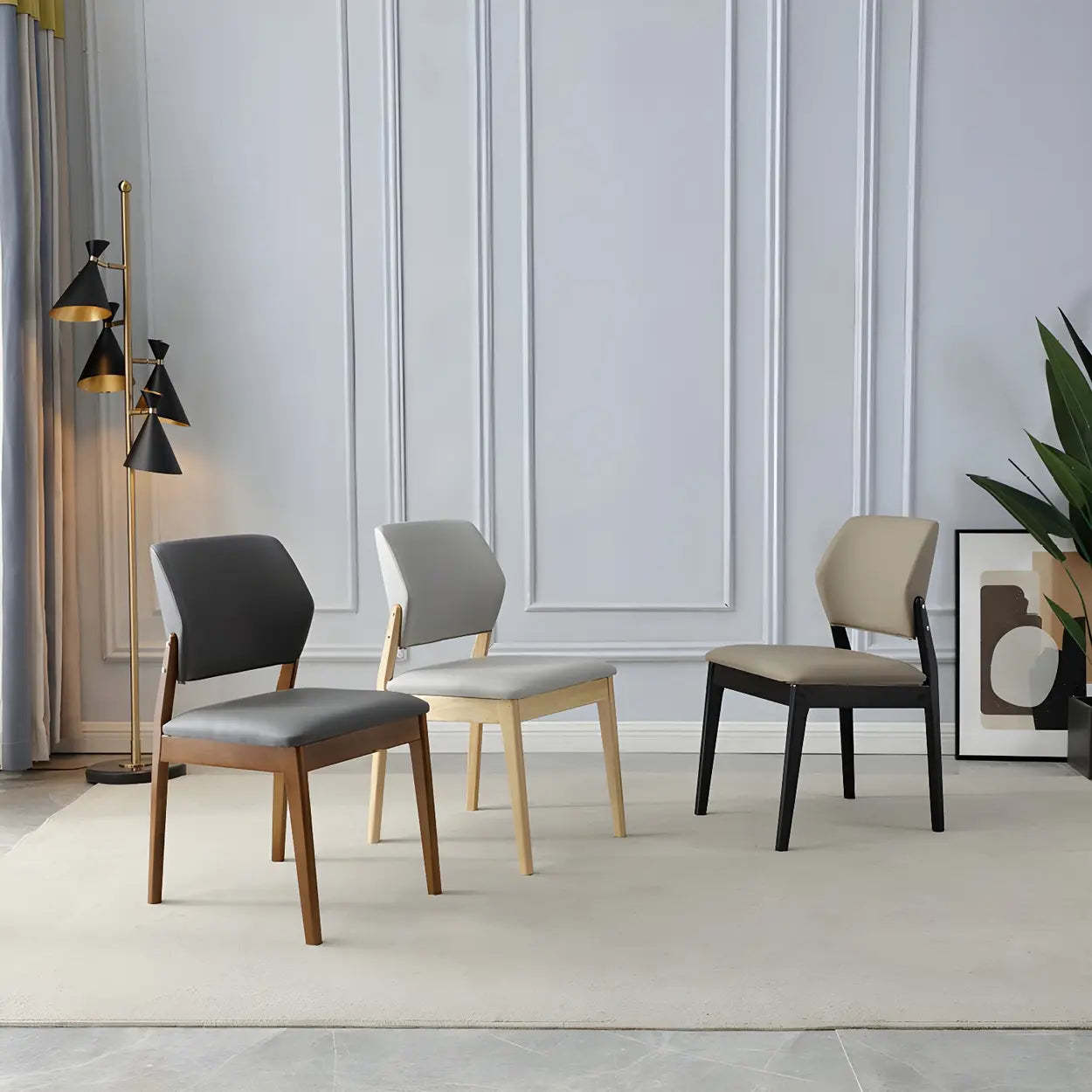 Faux Leather Wood Frame Dining Chair — Beige / 1 Piece / Natural