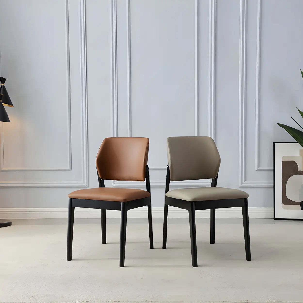 Faux Leather Wood Frame Dining Chair — Khaki / 1 Piece / Walnut