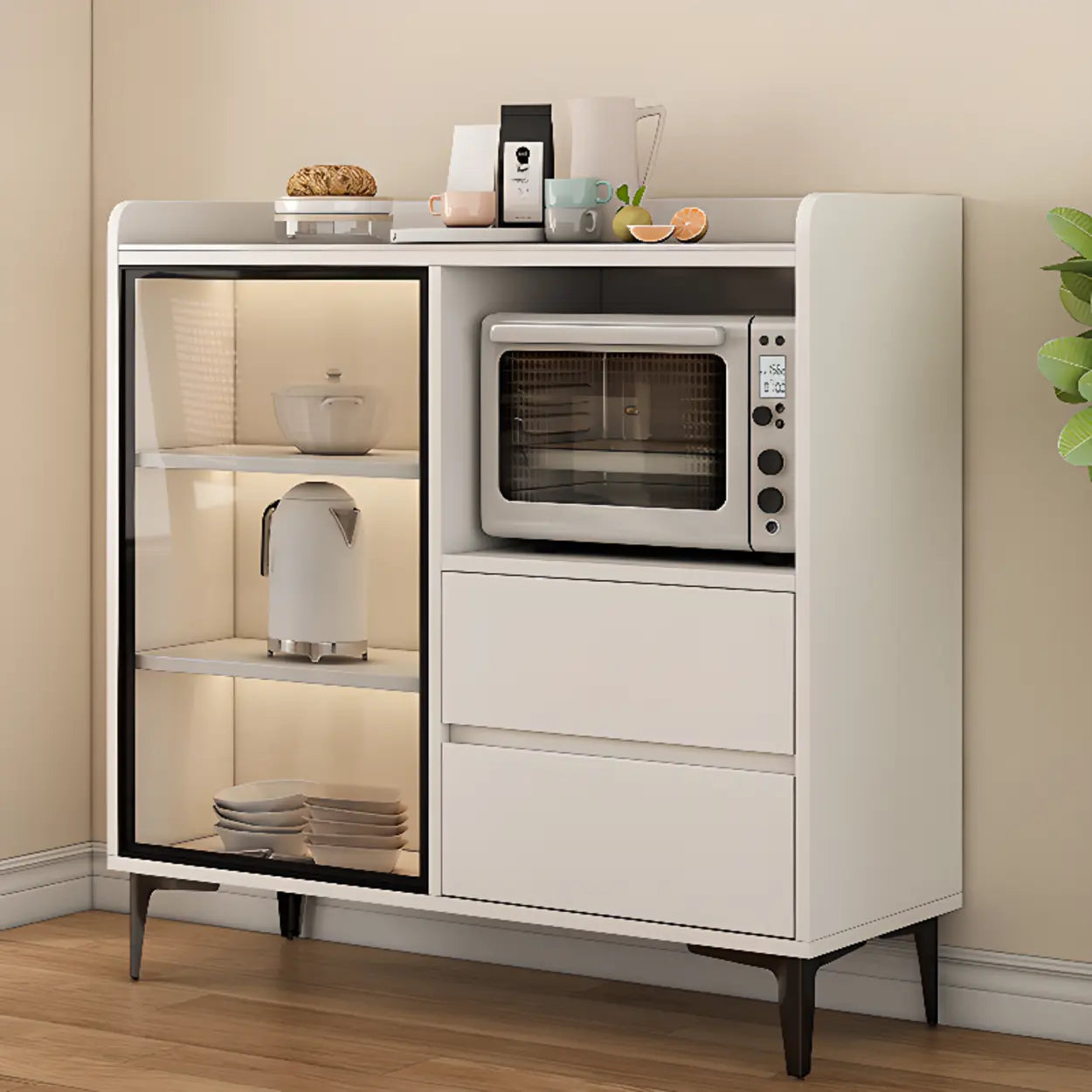 Faux Stone Top White Slab Buffet with Drawers — Black