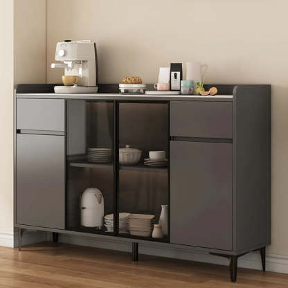Faux Stone Top White Slab Buffet with Drawers — Grey