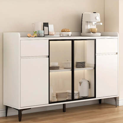 Faux Stone Top White Slab Buffet with Drawers