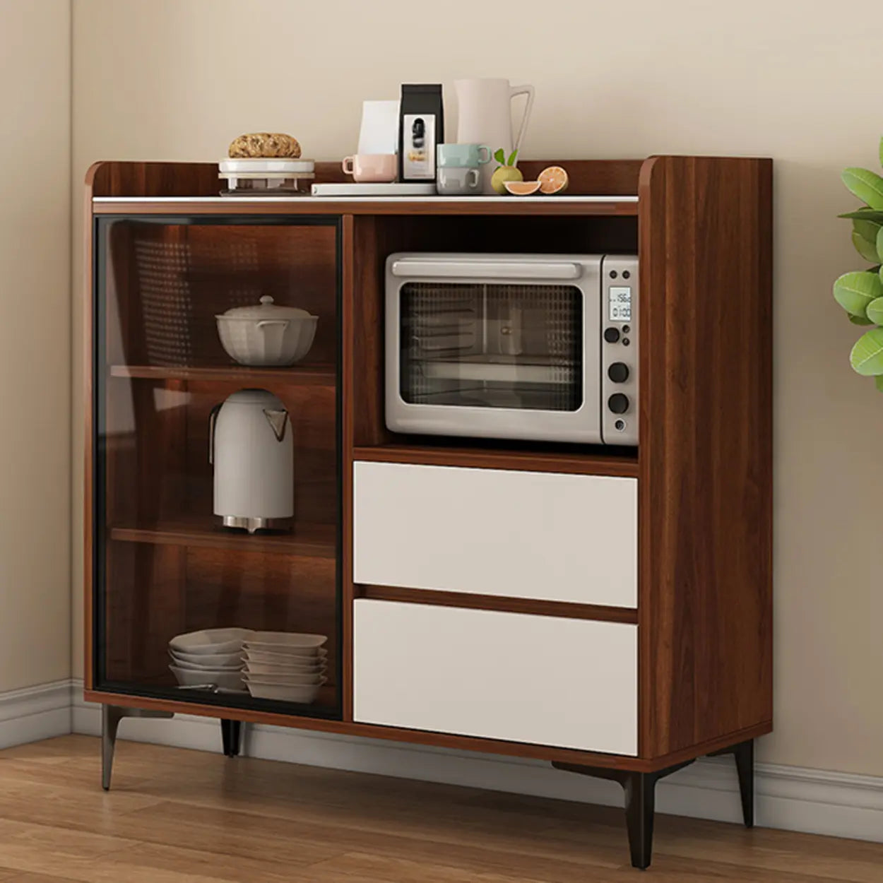 Faux Stone Top White Slab Buffet with Drawers