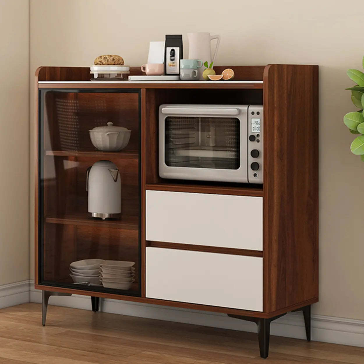 Faux Stone Top White Slab Buffet with Drawers