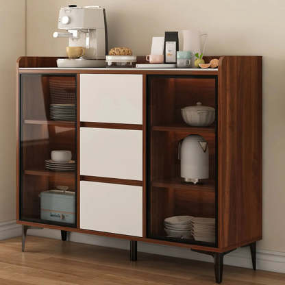 Faux Stone Top White Slab Buffet with Drawers