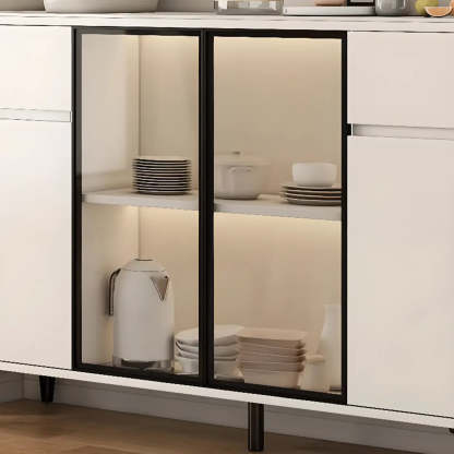 Faux Stone Top White Slab Buffet with Drawers