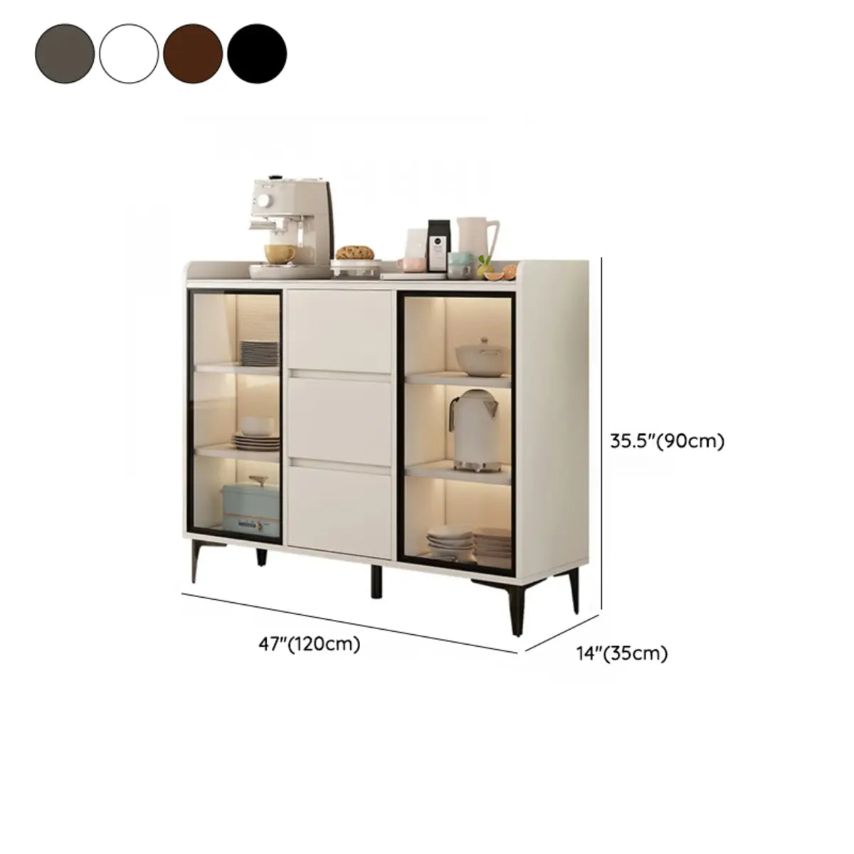 Faux Stone Top White Slab Buffet with Drawers