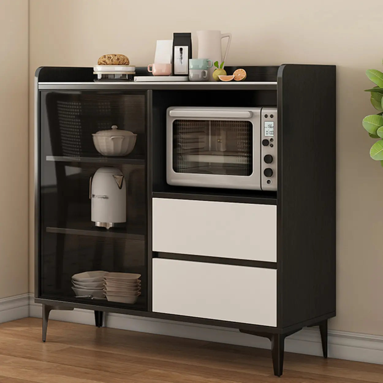 Faux Stone Top White Slab Buffet with Drawers
