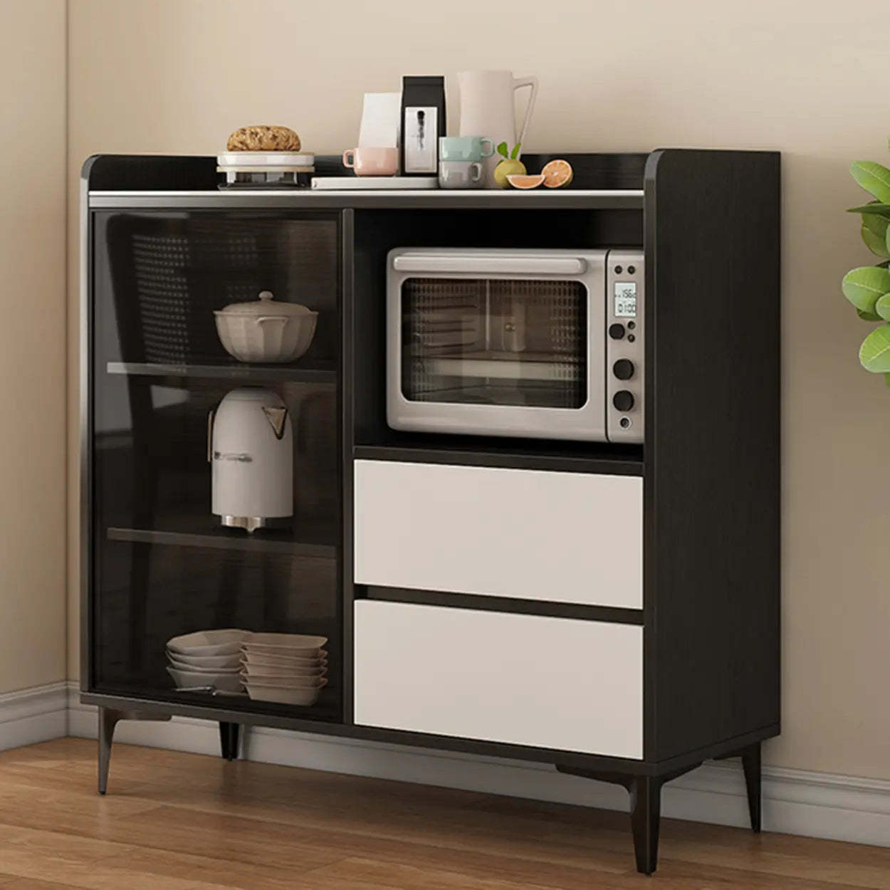 Faux Stone Top White Slab Buffet with Drawers