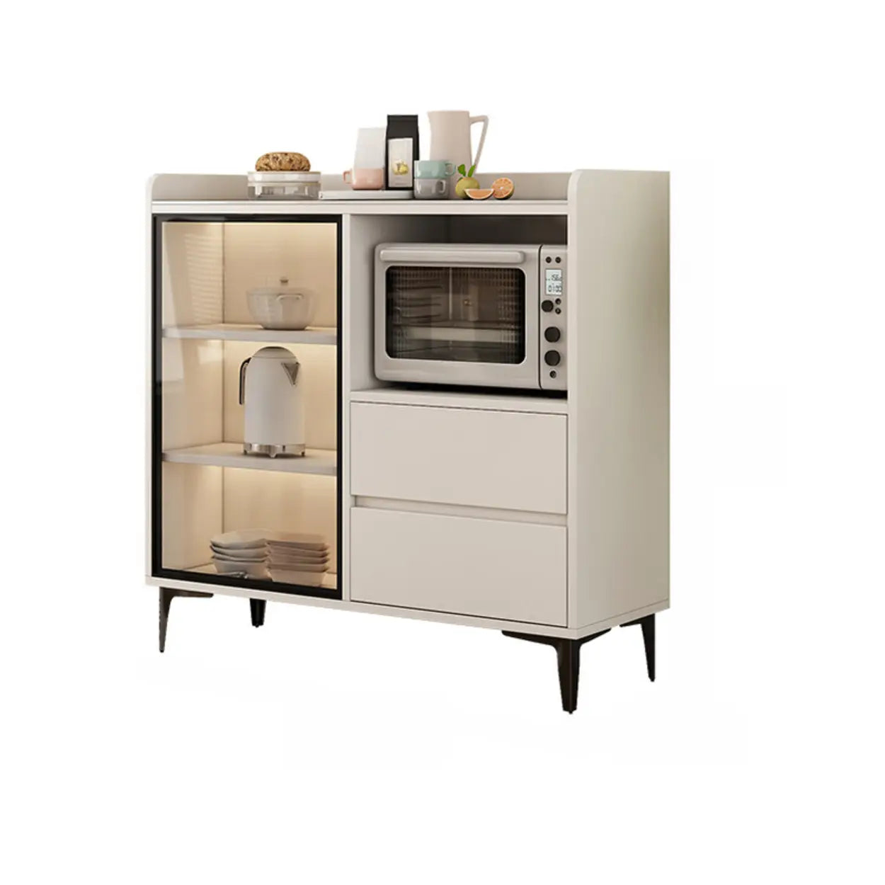 Faux Stone Top White Slab Buffet with Drawers — White