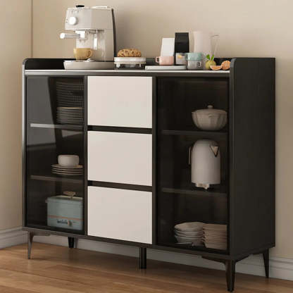 Faux Stone Top White Slab Buffet with Drawers
