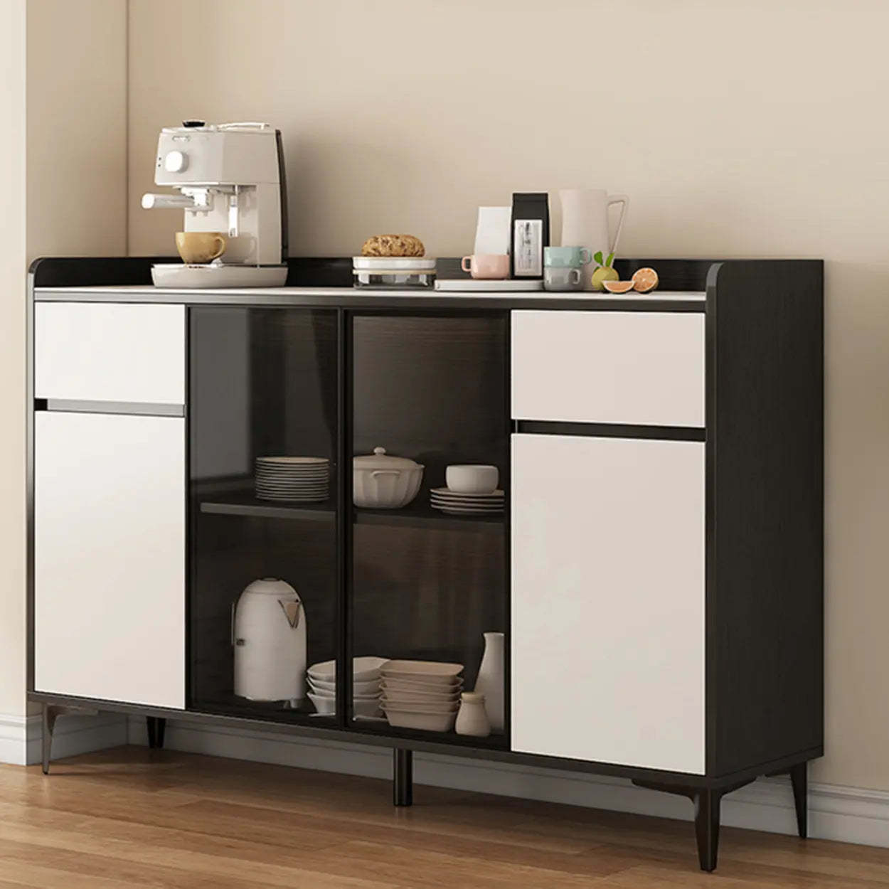 Faux Stone Top White Slab Buffet with Drawers