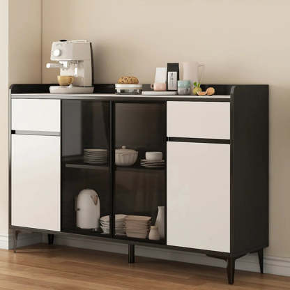 Faux Stone Top White Slab Buffet with Drawers