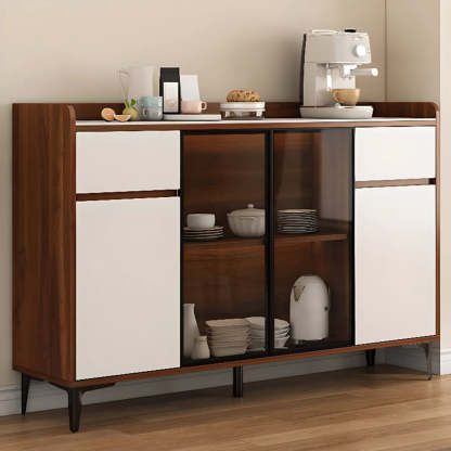 Faux Stone Top White Slab Buffet with Drawers — Walnut