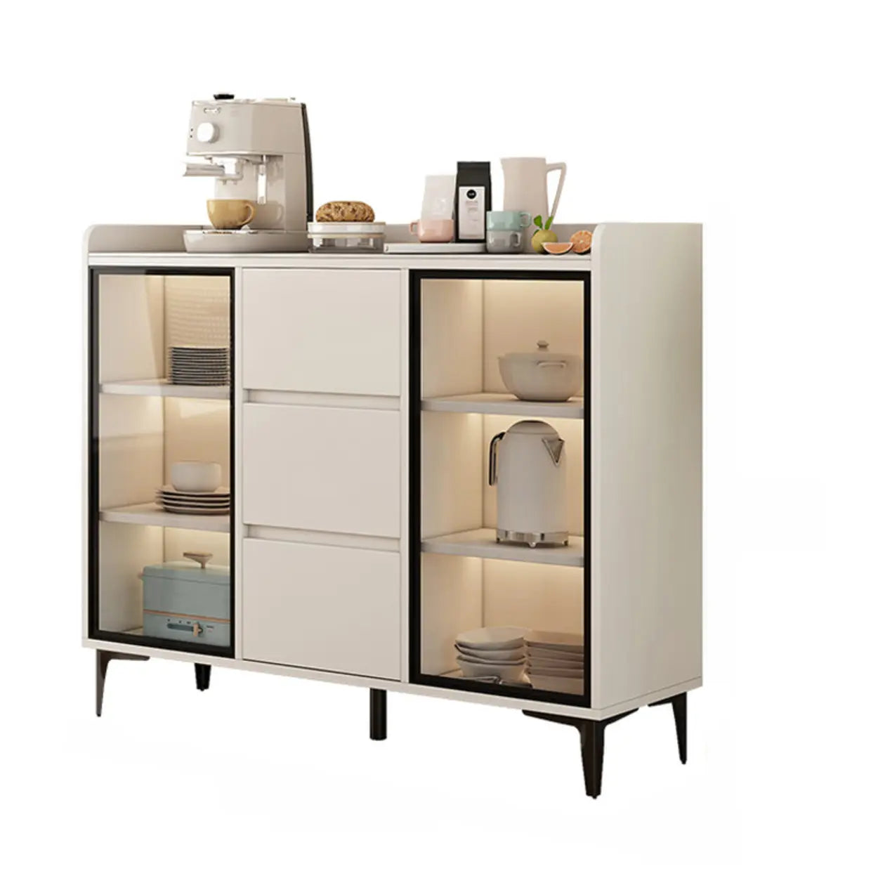 Faux Stone Top White Slab Buffet with Drawers — Grey