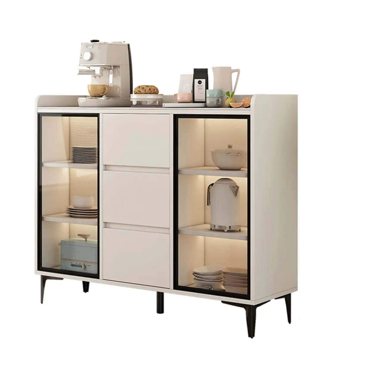 Faux Stone Top White Slab Buffet with Drawers — Grey