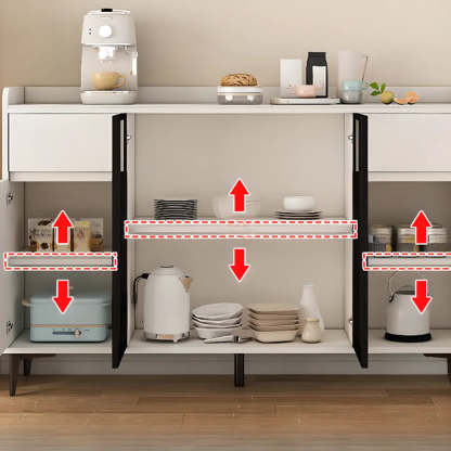 Faux Stone Top White Slab Buffet with Drawers — Black