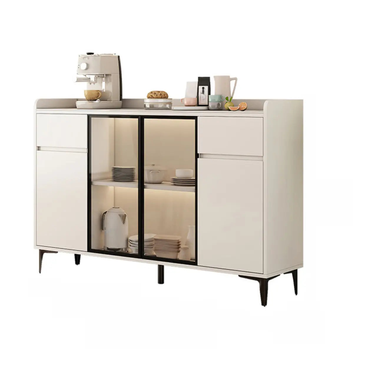 Faux Stone Top White Slab Buffet with Drawers — White