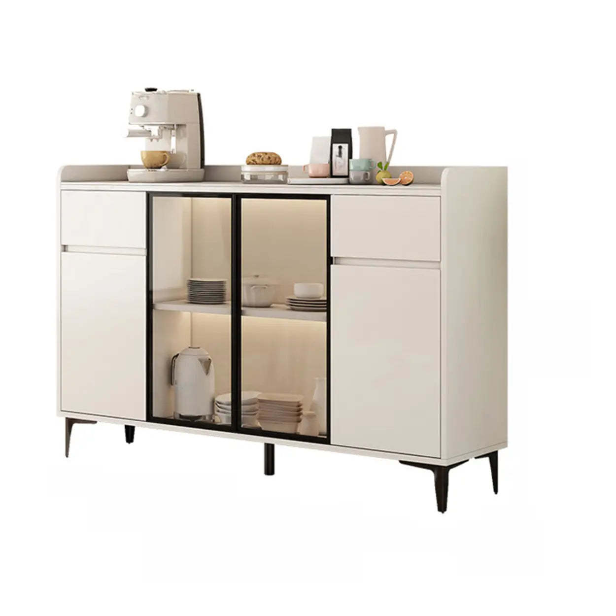 Lighom modern top slab white buffets & sideboards in stone — 55" L x 14" W x 35" H