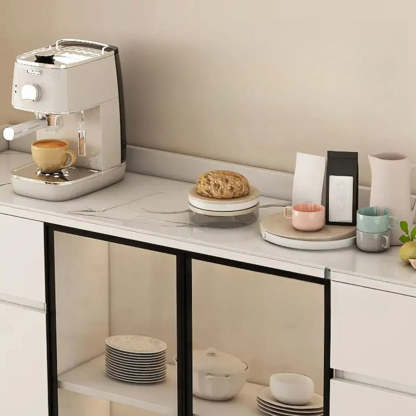 Faux Stone Top White Slab Buffet with Drawers — Black