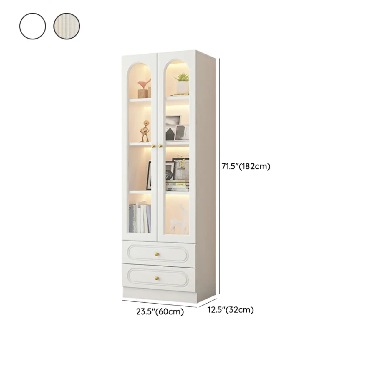 French Elegant Arched White Wood Closed Cabinet Bookcase