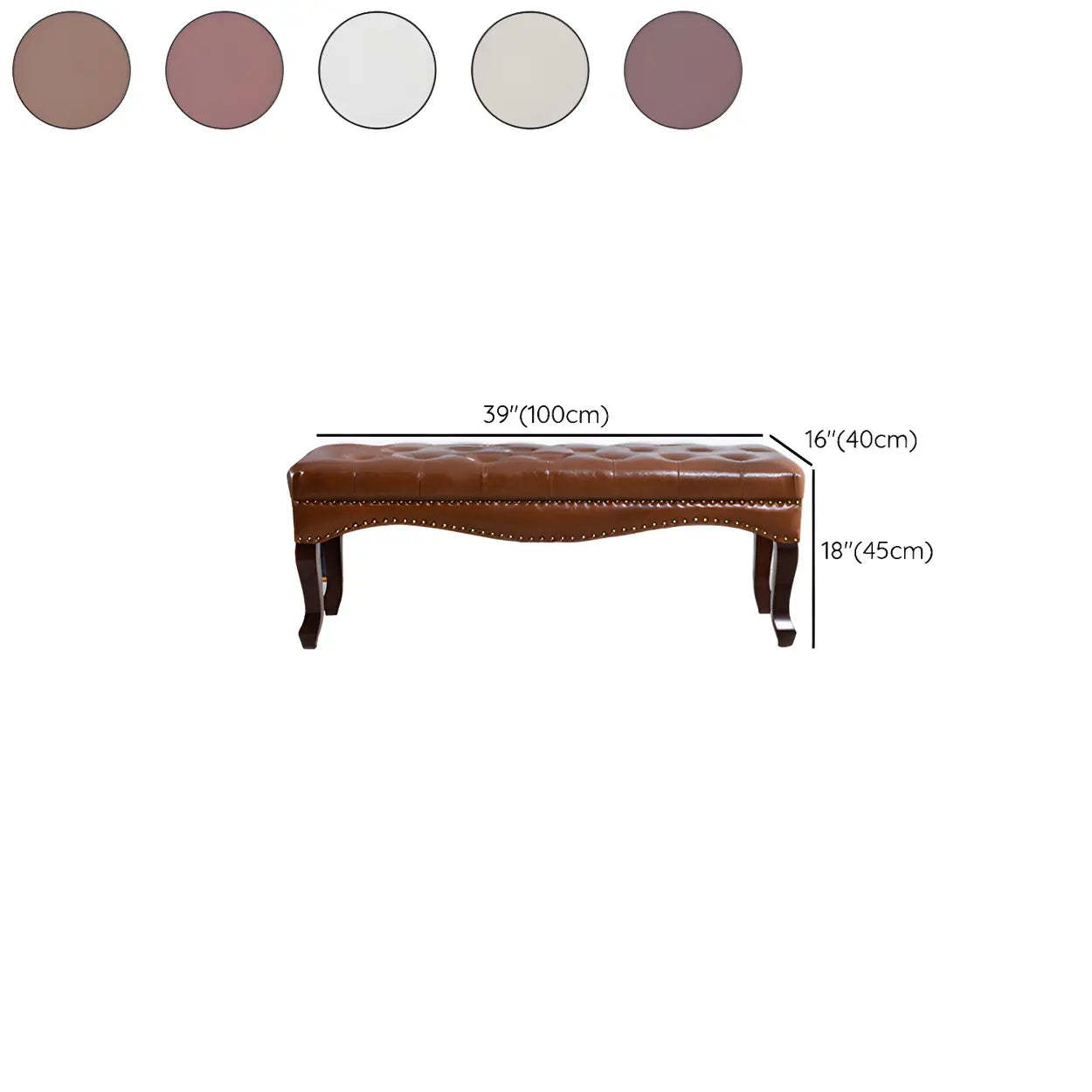 Tufted Faux Leather Bench with Studded Wood Legs