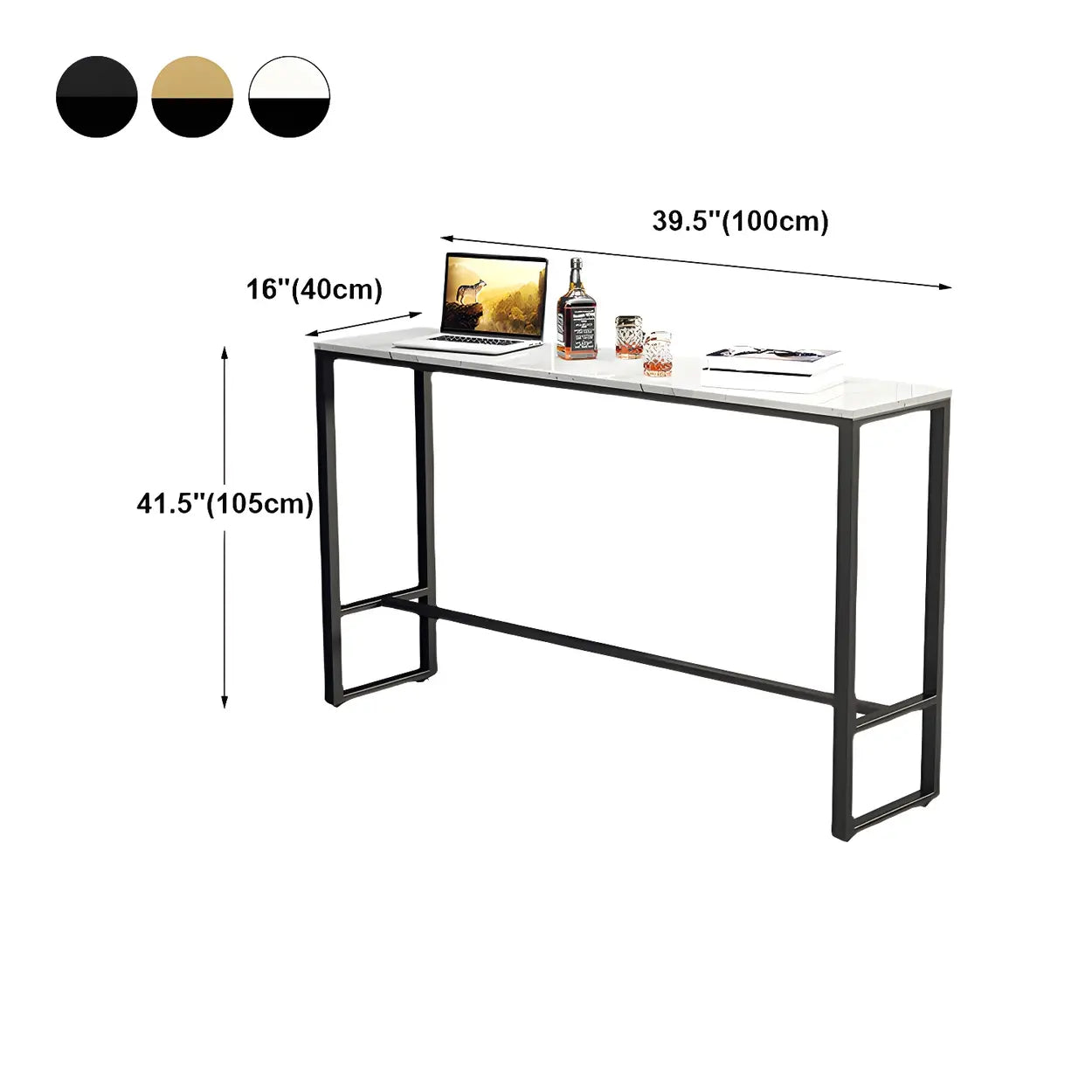 Black Rectangle Marble Console High Bar Table Footrest #size