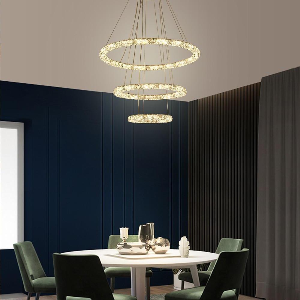 3/4-Light LED Tiered Crystal Ring Pendant