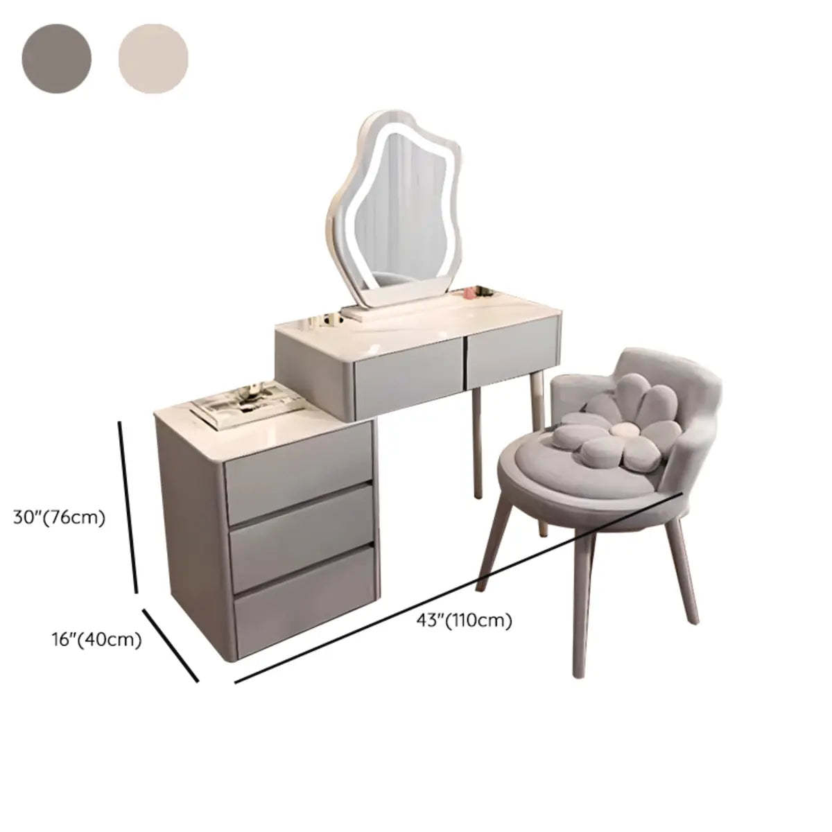 Modern Scalloped Engineered Wood Wall-Mounted White Makeup Vanity